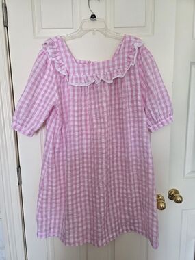 Cactus Pink and White Gingham Ruffle Dress nwot